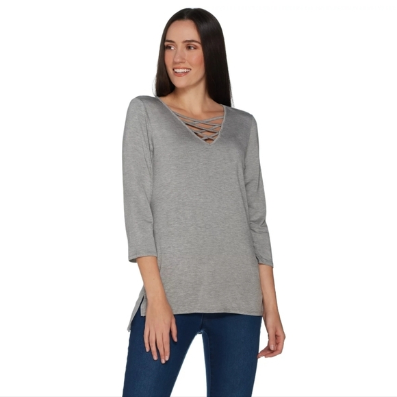 Laurie Felt Tops - LAURIE FELT Knit Top with Lace Up Neckline